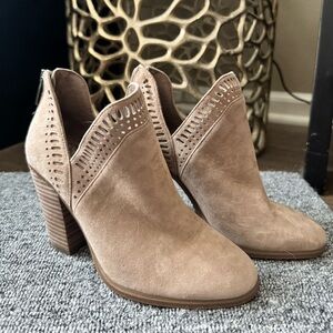 Vince Camuto Natural Suede Ankle Booties with Stacked Heel